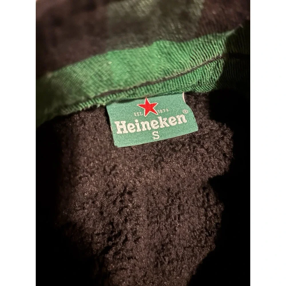 Heineken Mens Green Black Buffalo Plaid Sherpa Lined Snap Shirt Jacket Small